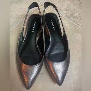 Trouve Slingback Black and silver leather flat shoes